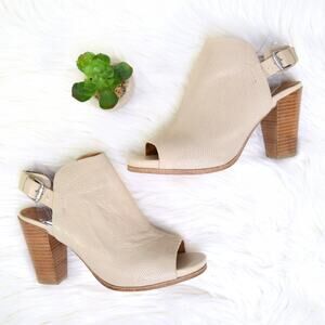 Gentle Souls Sadie Open Toe Booties Stacked Heel Sling Back Bone